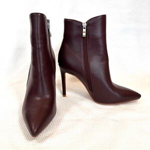 Pointed-Toe Stiletto Ankle Boots in Burgundy